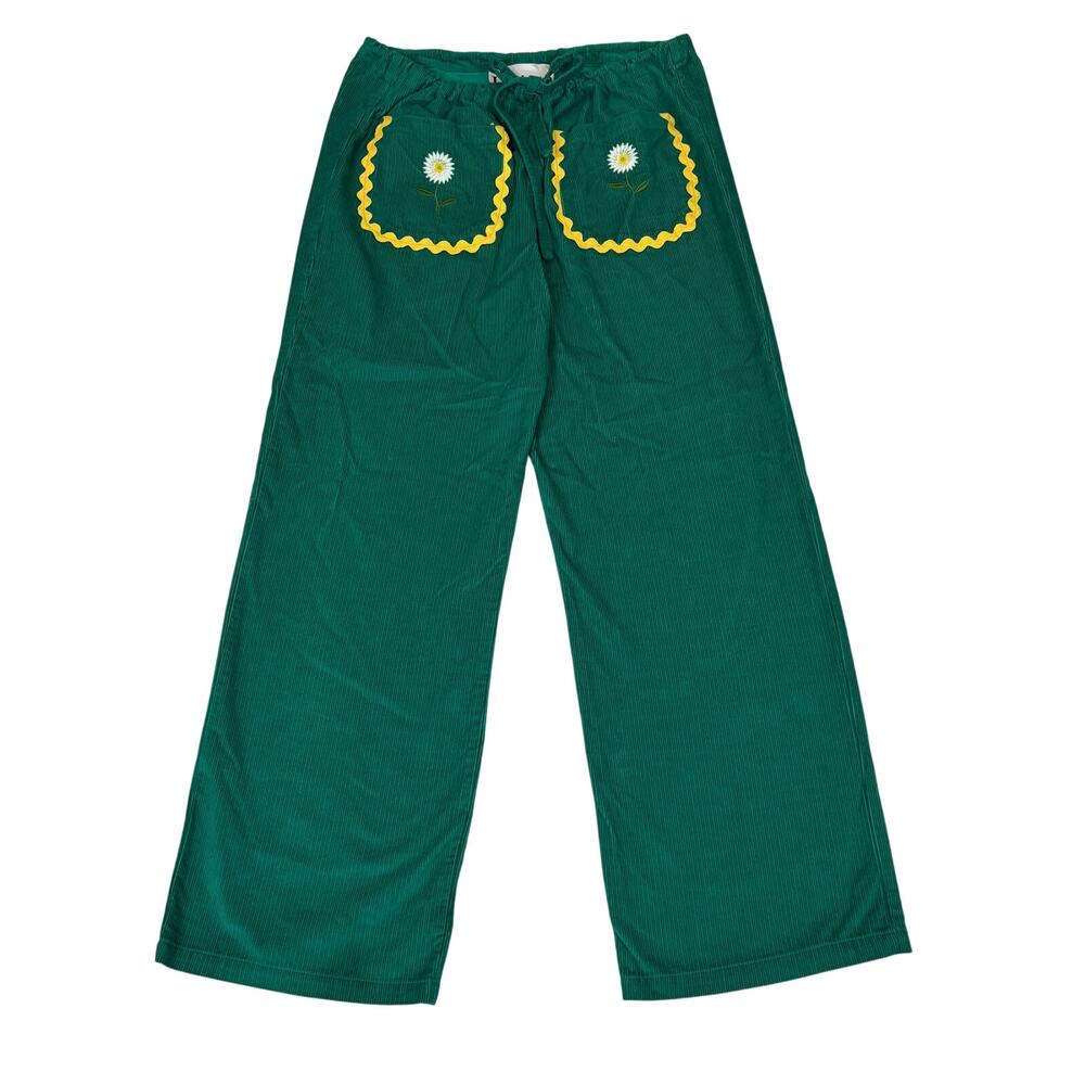 La Veste Corduroy Sunflower Pocket Embroidery Pants Women's Small Boho Indie